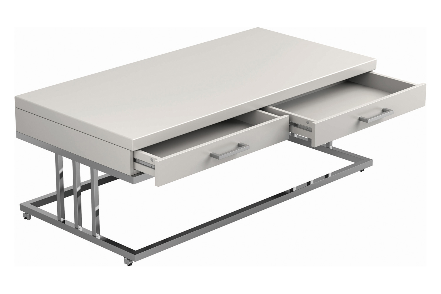 Coaster - 2-Drawer Rectangular Coffee Table in Glossy White/Chrome