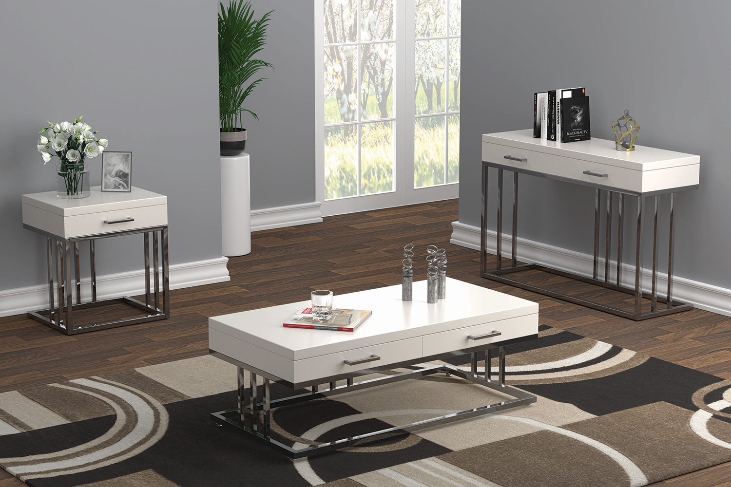 Coaster - 2-Drawer Rectangular Coffee Table in Glossy White/Chrome