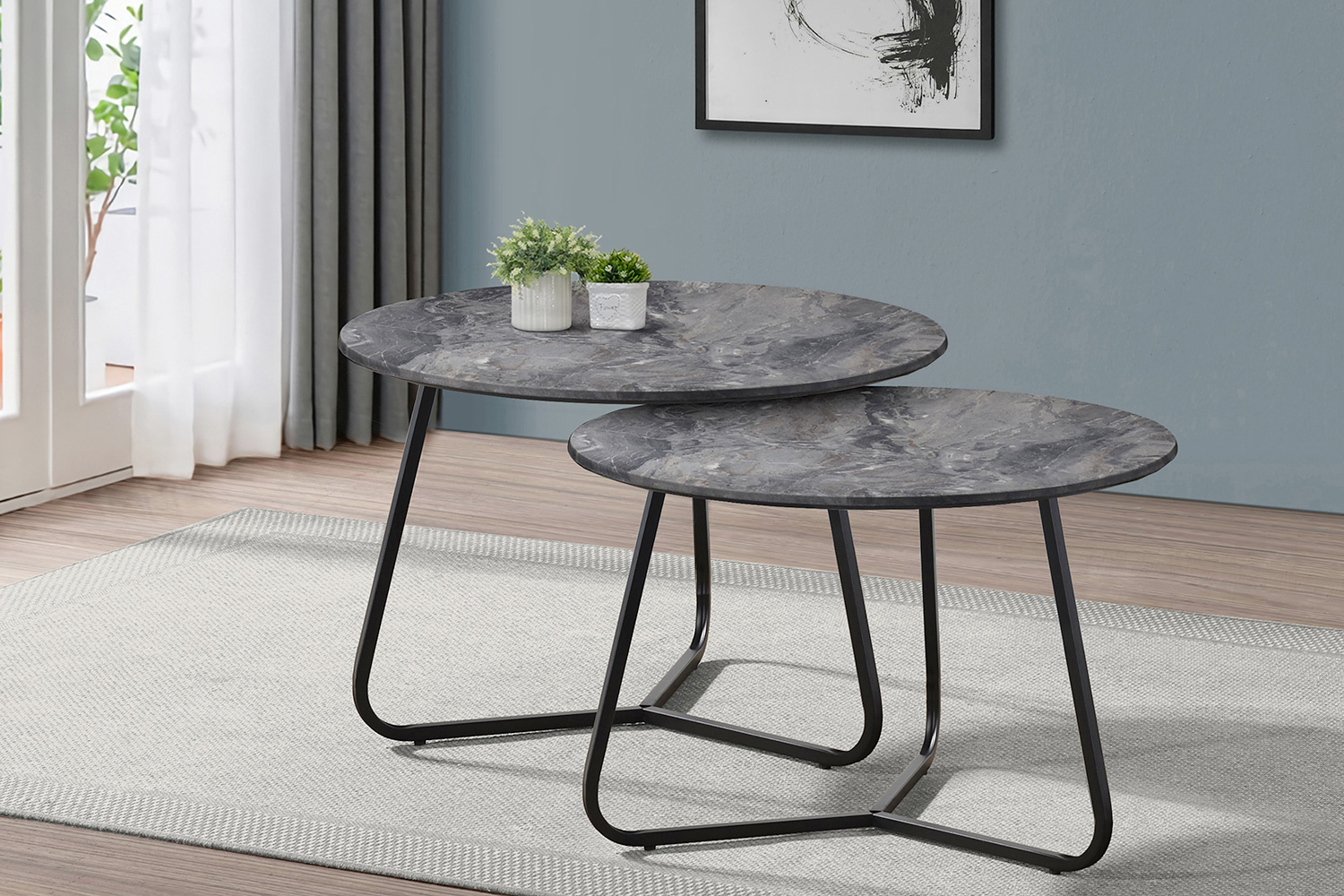Coaster - Lennox 2-Piece Round Coffee Table Set in Faux Slate/Matte Black