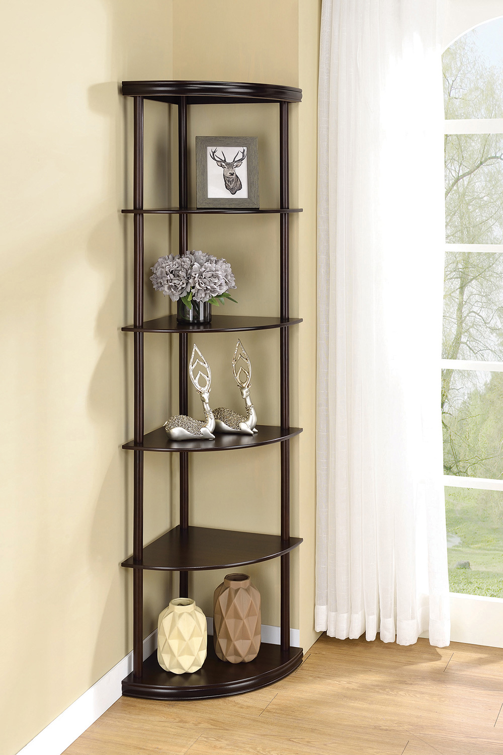Coaster - 5-Shelf Corner Bookshelf in Cappuccino