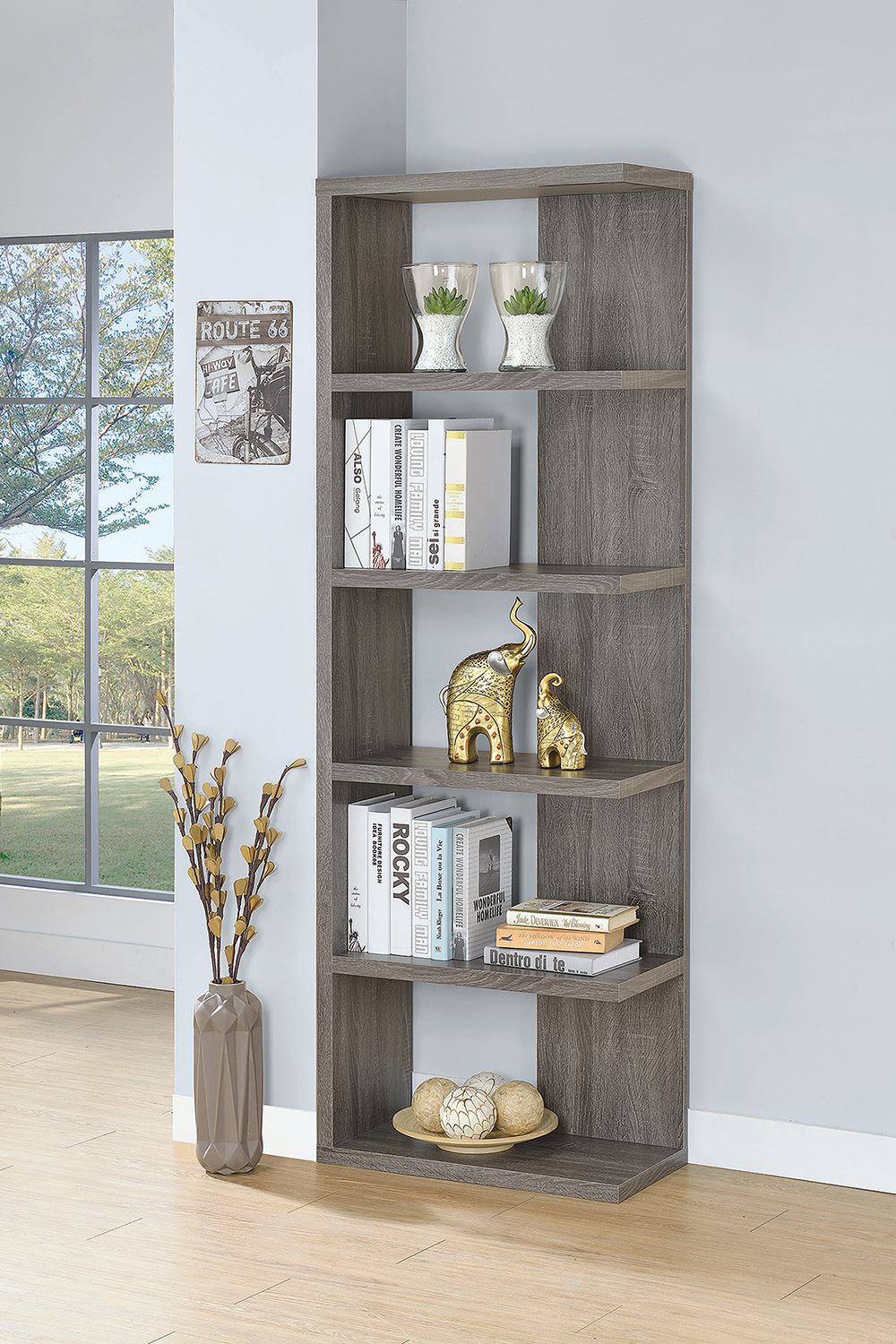 Coaster - 5-Tier Bookcase in Weathered Gray