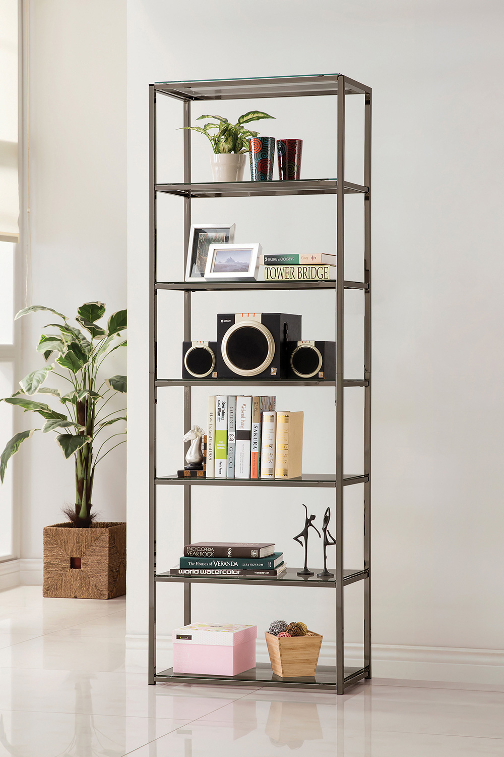 Coaster - Kate 6-Shelf Bookcase in Black Nickel