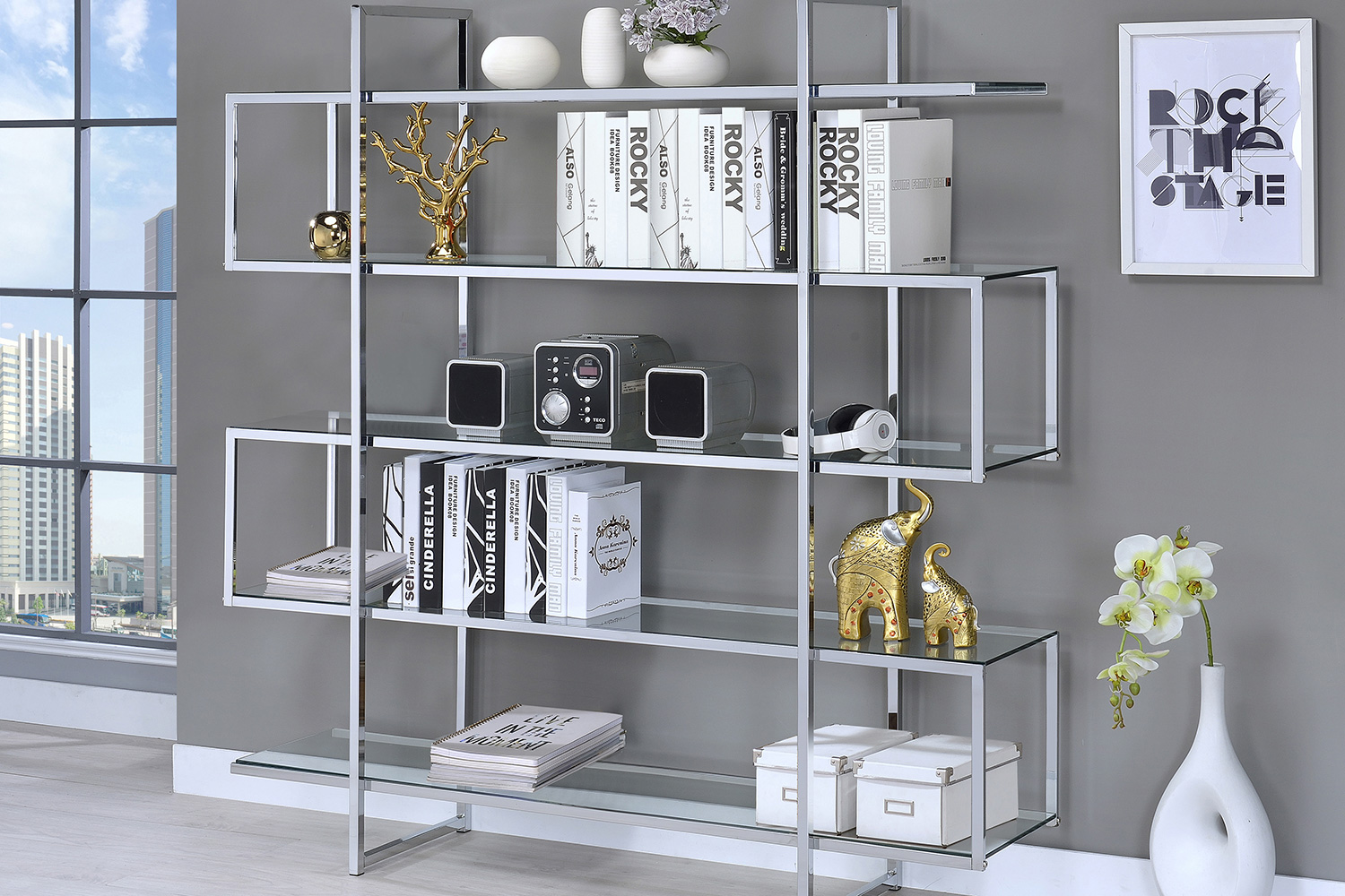 Coaster - 5-Shelf Bookcase in Chrome/Clear