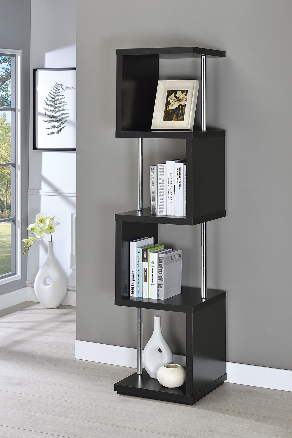 Coaster Baxter 4-Shelf Bookcase - Black/Chrome