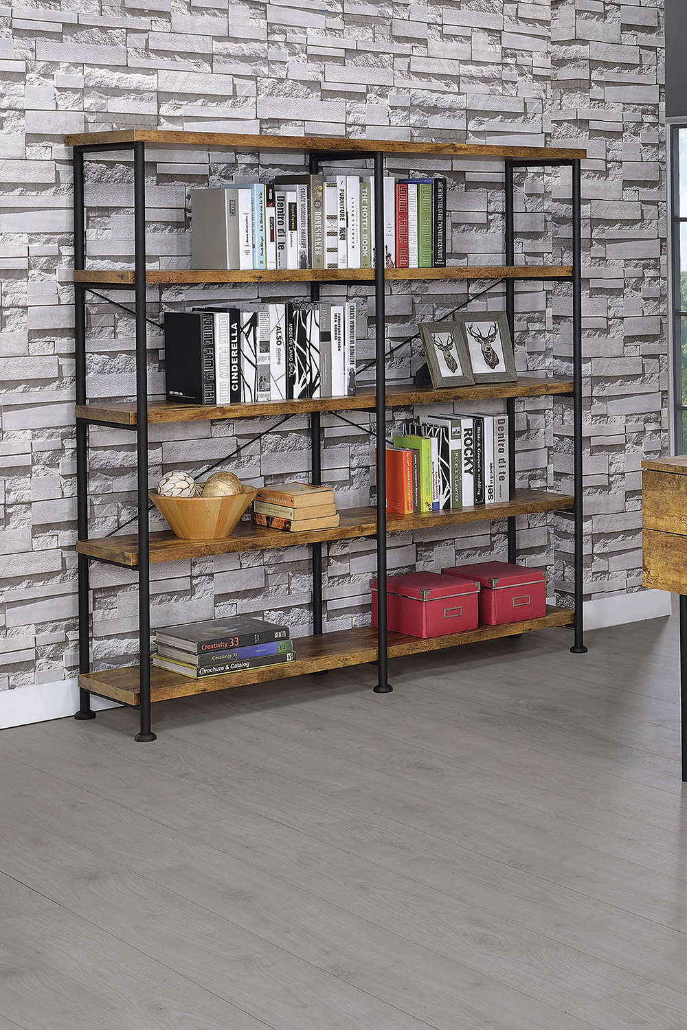 Coaster Analiese 4-Shelf Open Bookcase - Antique Nutmeg/Black