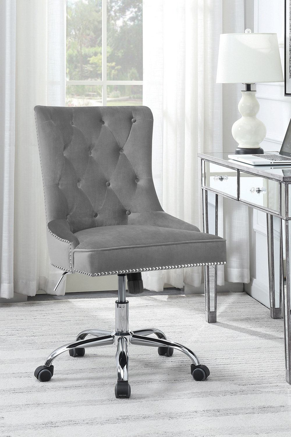 Coaster - Tufted Back Office Chair in Gray/Chrome
