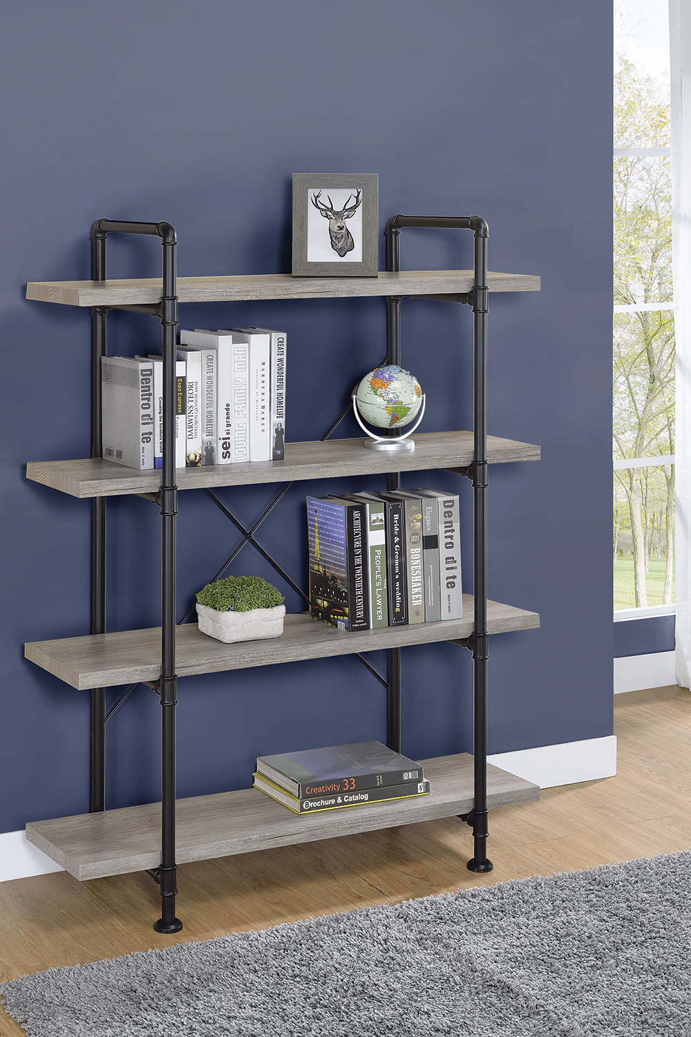 Coaster - Delray 4-Tier Open Shelving Bookcase in Gray Driftwood/Black