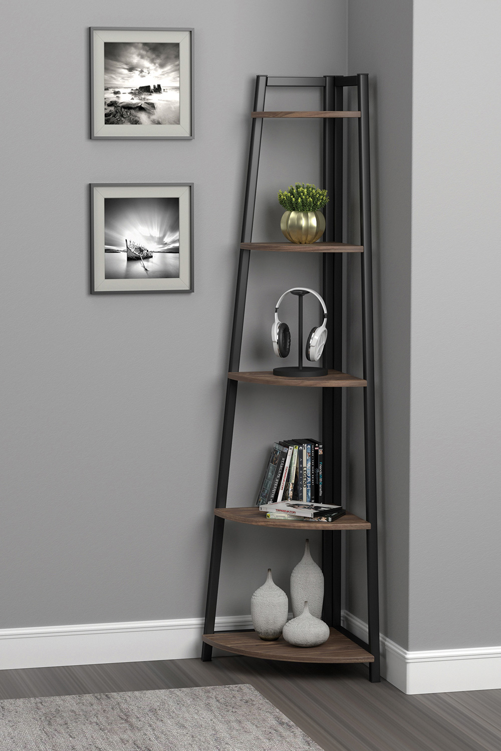 Coaster - Jacksonville 5-Tier Corner Bookcase in Aged Walnut