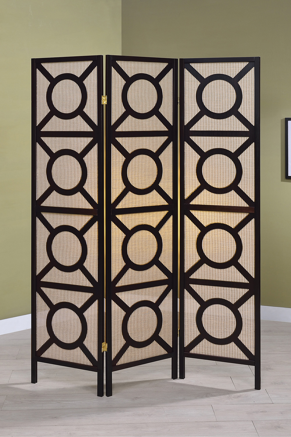 Coaster - 3-Panel Geometric Folding Screen in Tan/Cappuccino