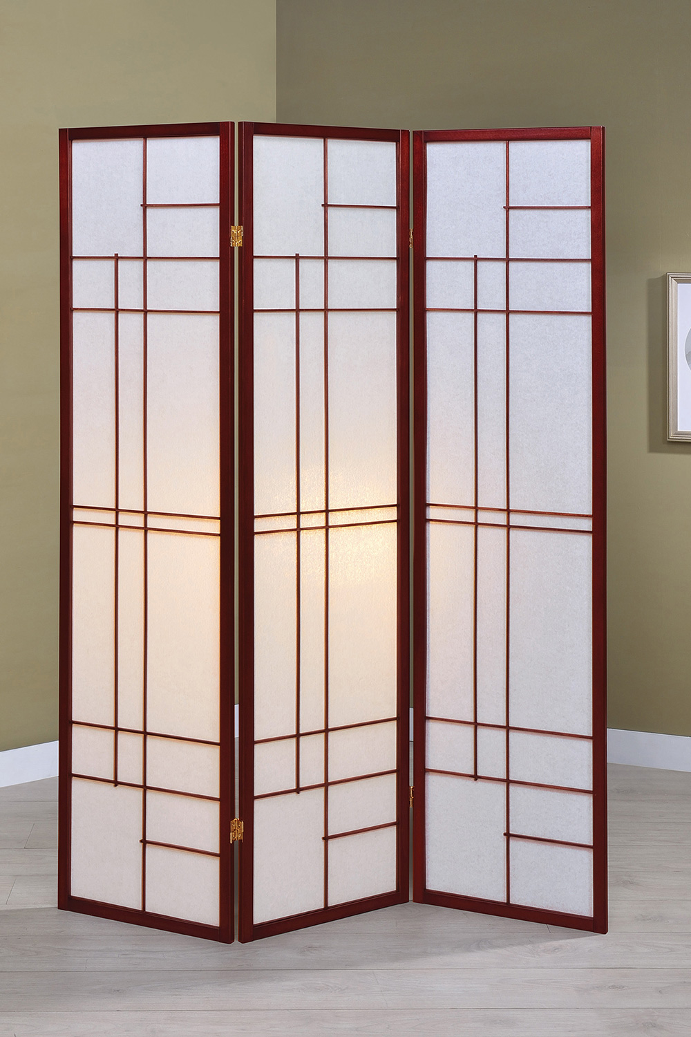 Coaster - 3-Panel Folding Floor Screen in White/Cherry