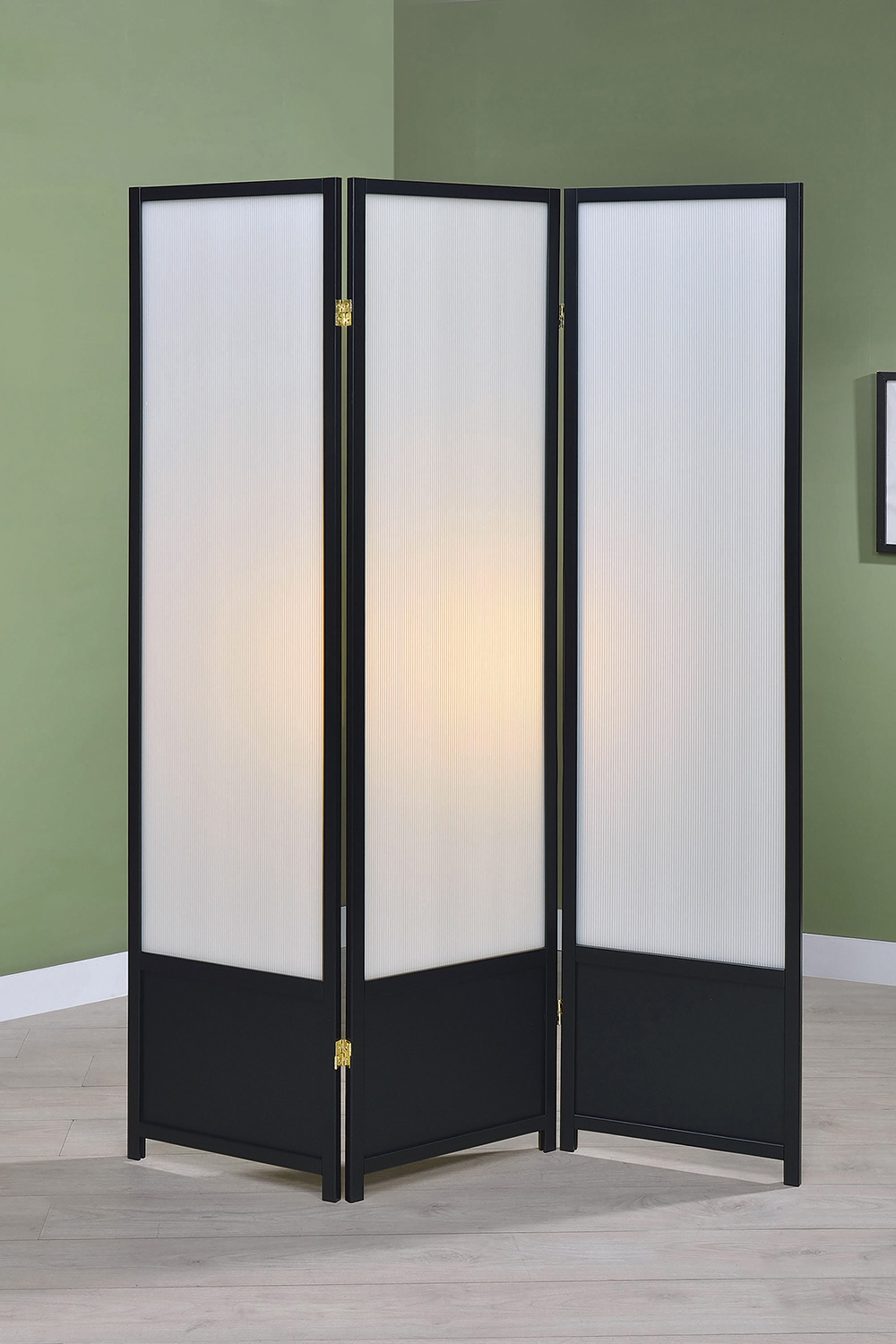 Coaster - 3-Panel Folding Floor Screen in Translucent/Black