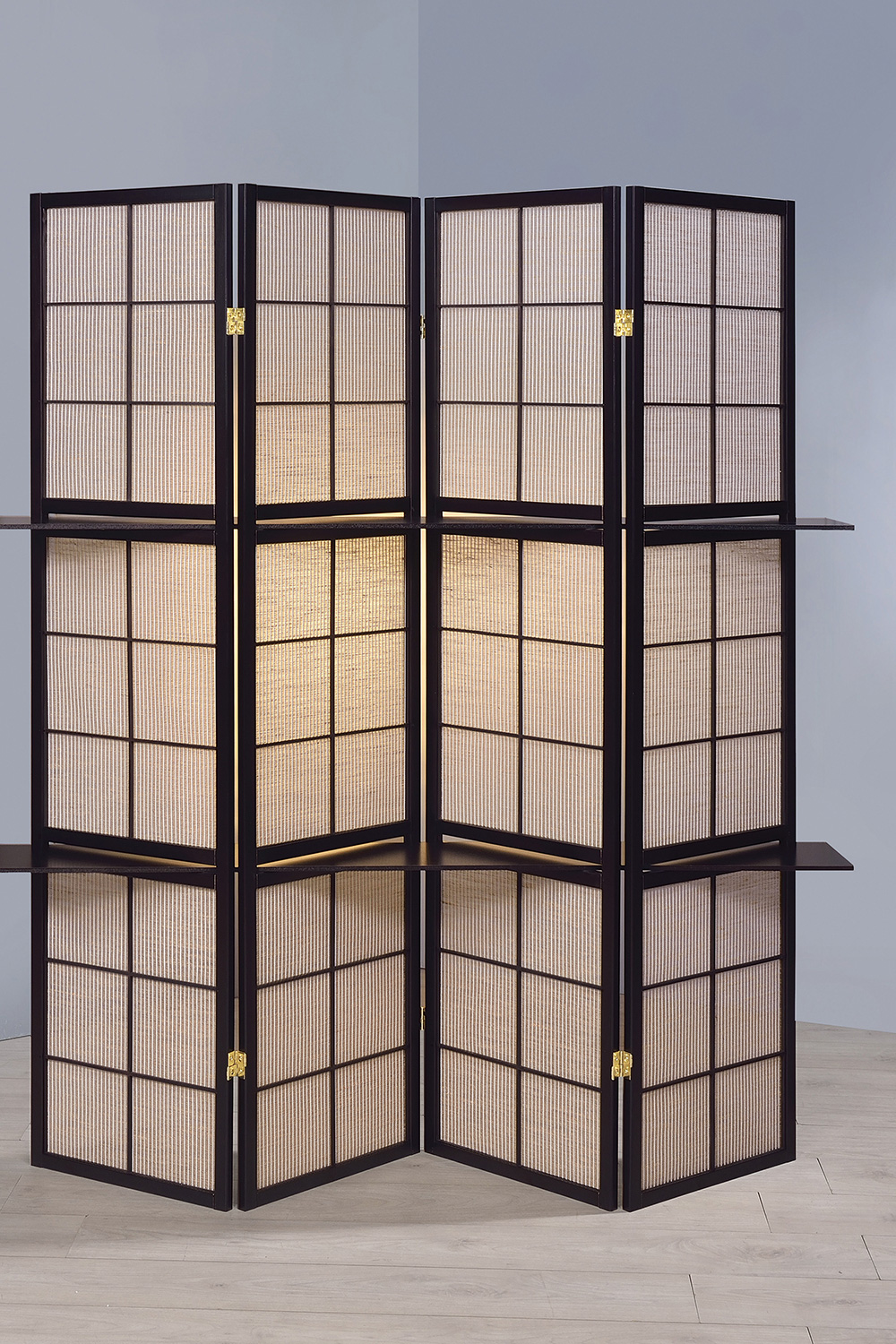 Coaster - 4-Panel Folding Screen With Removable Shelves in Tan/Cappuccino