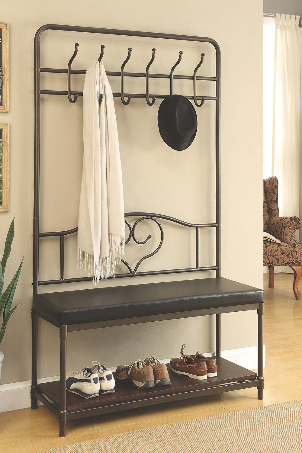 Coaster - Hall Tree With 6-Hook in Dark Walnut/Dark Bronze