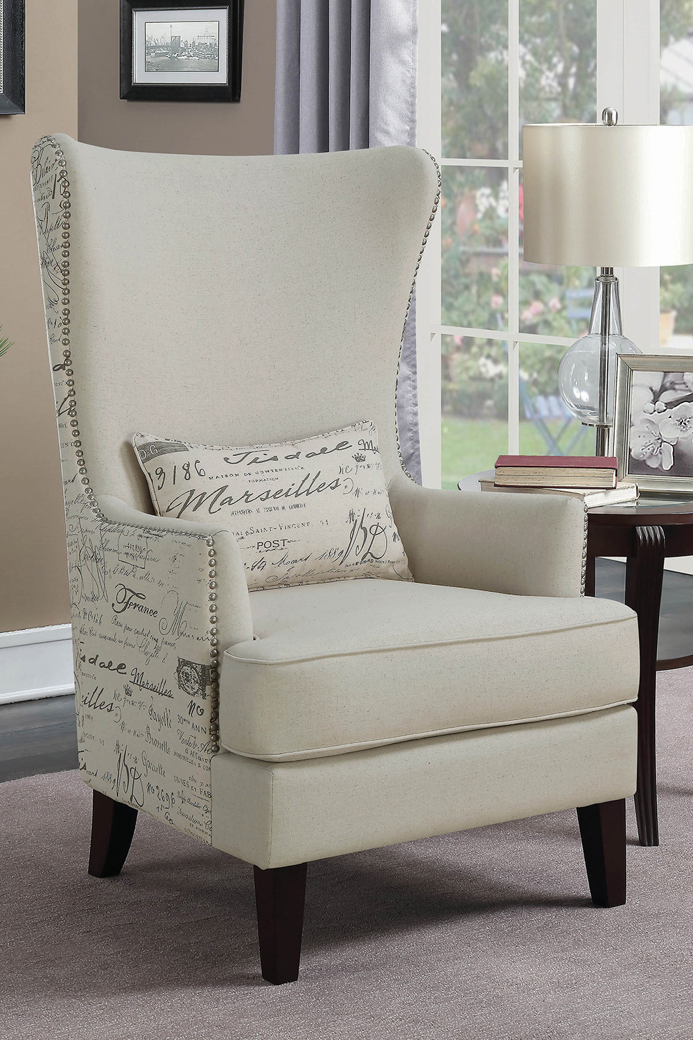 Coaster - Curved Arm High Back Accent Chair in Cream