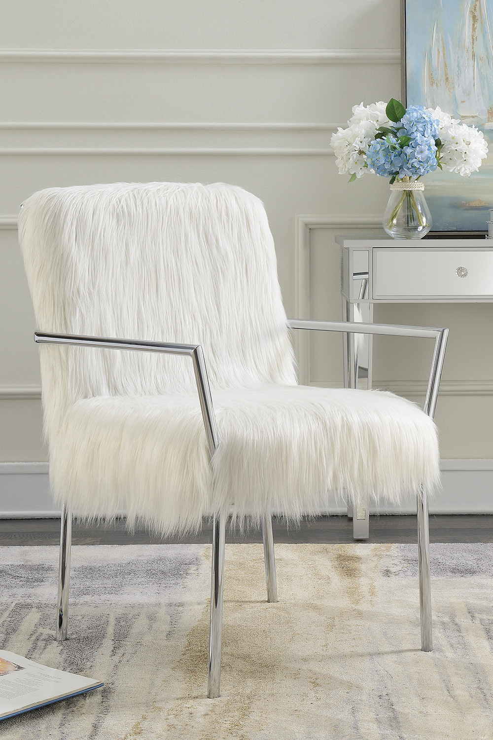 Coaster - Faux Sheepskin Upholstered Accent Chair With Metal Arm in White