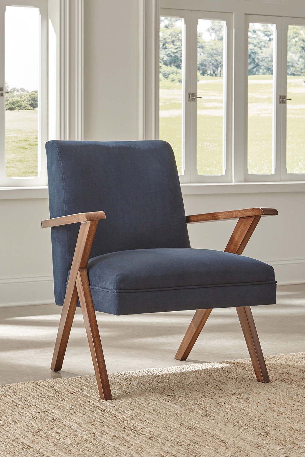Coaster - Monrovia Wooden Arms Accent Chair in Dark Blue/Walnut