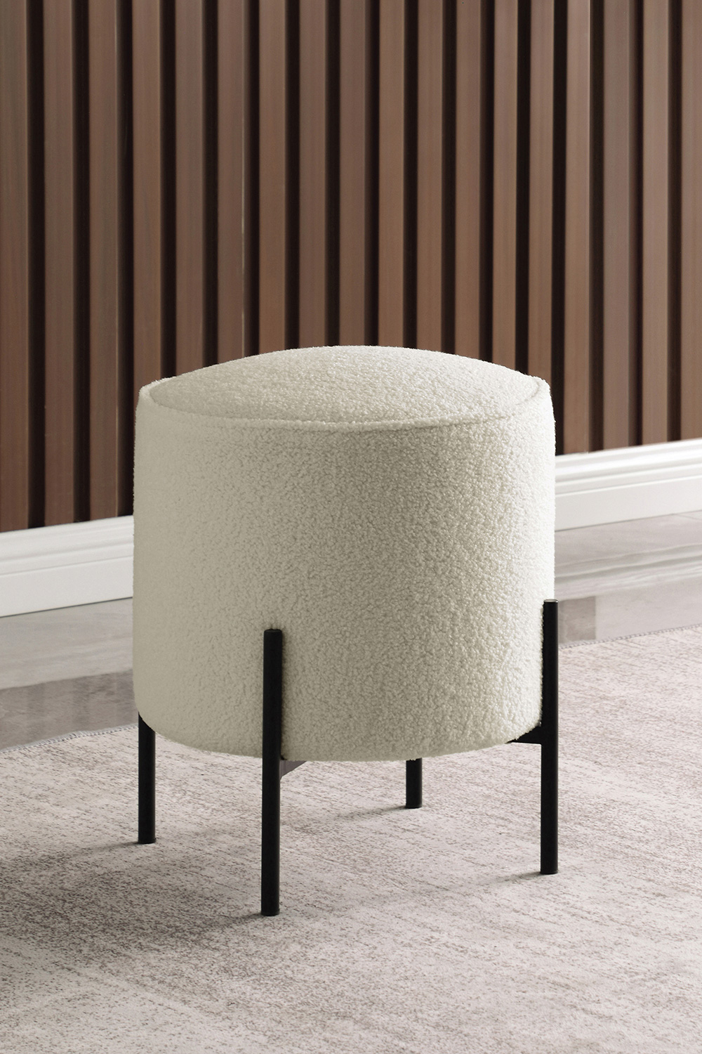 Coaster - Round Upholstered Ottoman in Beige/Matte Black