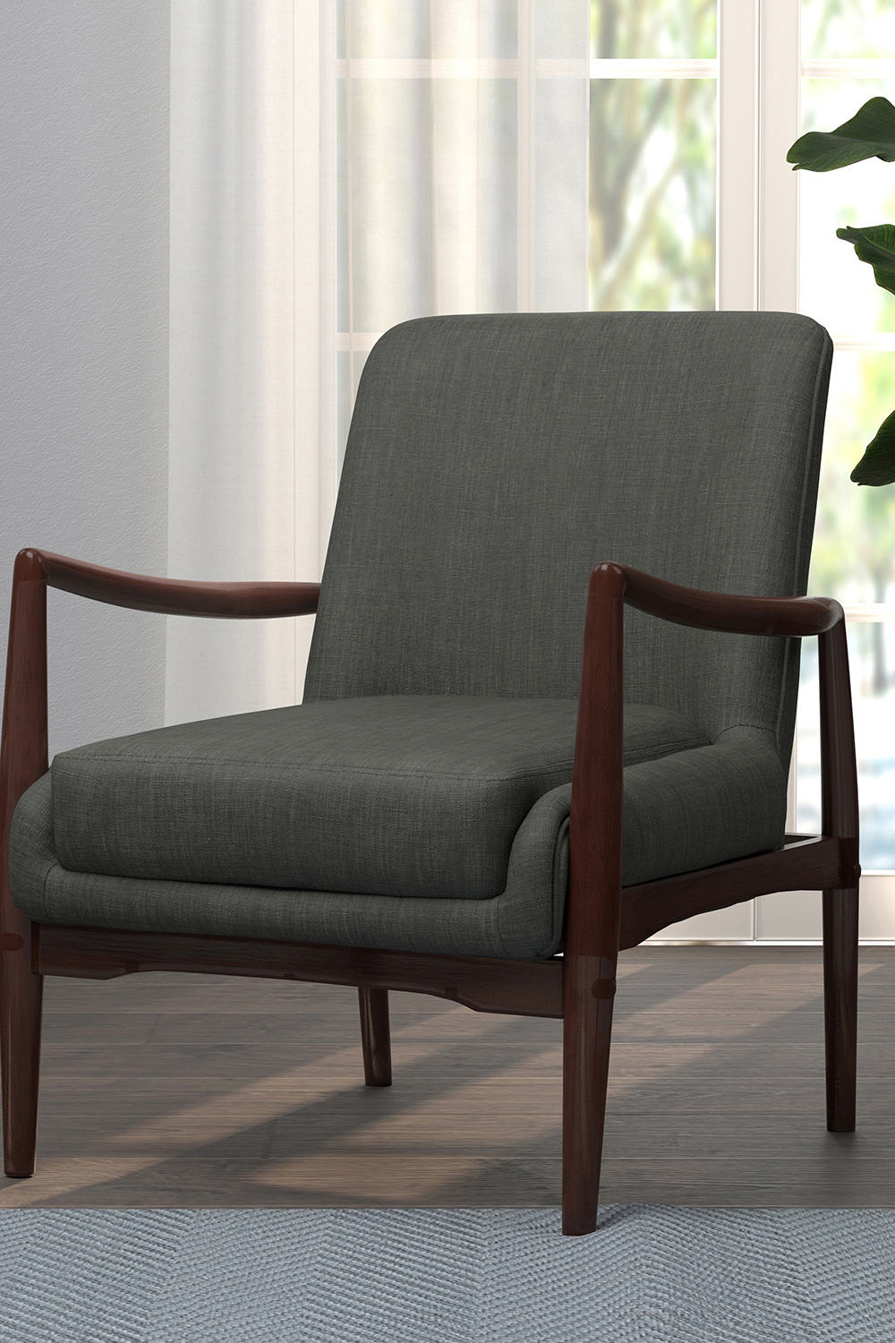 Coaster - Upholstered Accent Chair With Wooden Arm in Dark Gray/Brown
