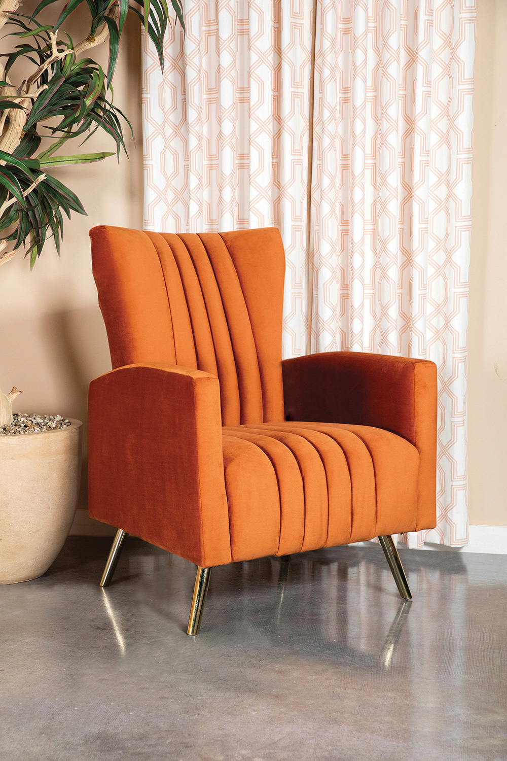 Coaster - Channeled Tufted Upholstered Accent Chair in Rust