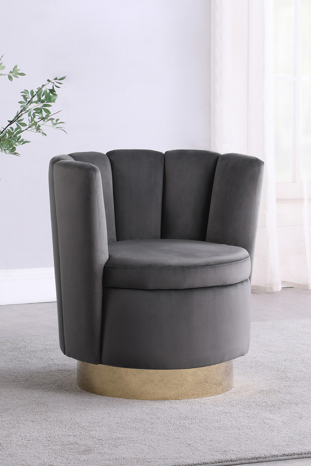 Coaster Channeled Tufted Swivel Chair - Gray/Gold