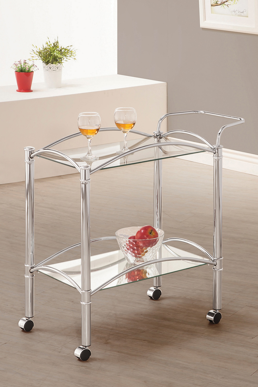 Coaster - 2-Tier Serving Cart With Glass Top in Chrome/Clear