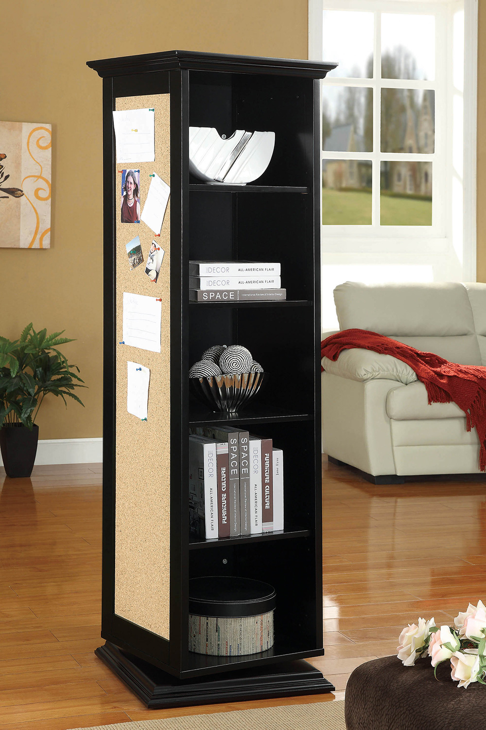 Coaster Swivel Accent Cabinet with Cork Board - Black