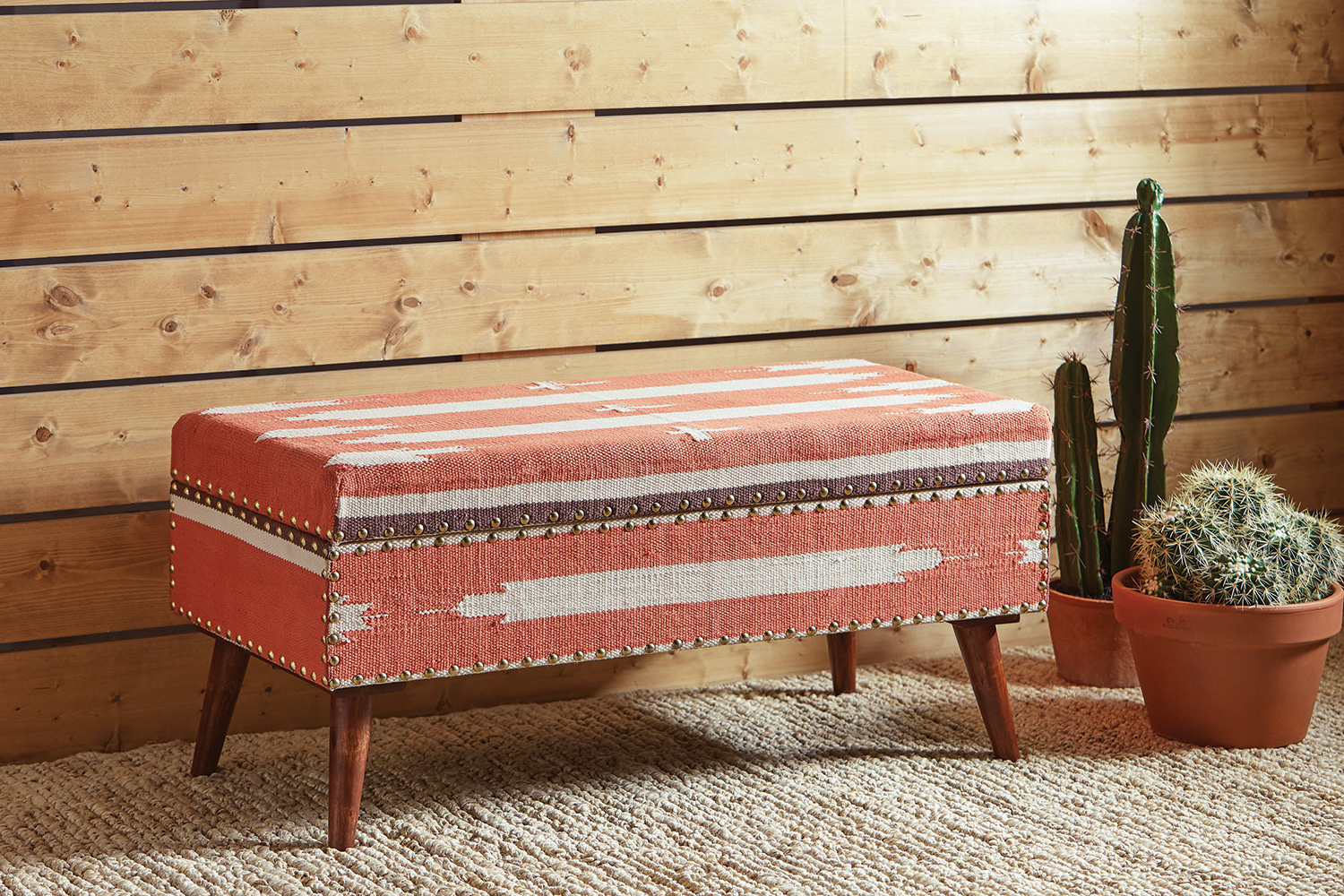 Coaster Upholstered Storage Bench - Orange/Beige