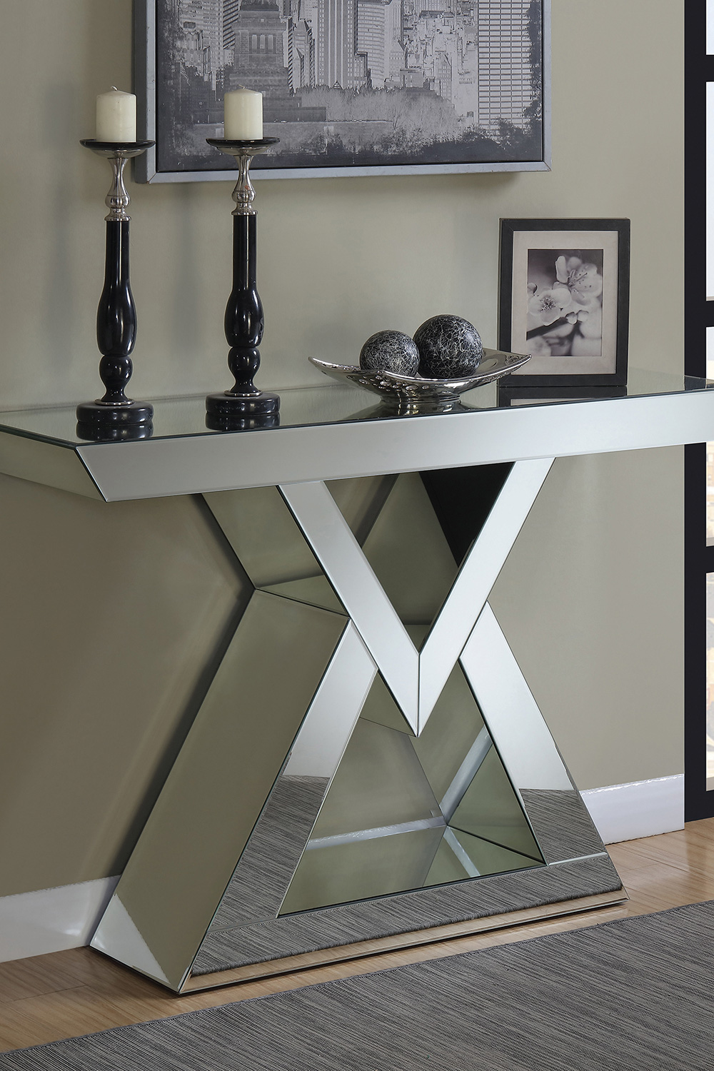 Coaster - Console Table With Triangle Base in Clear Mirror
