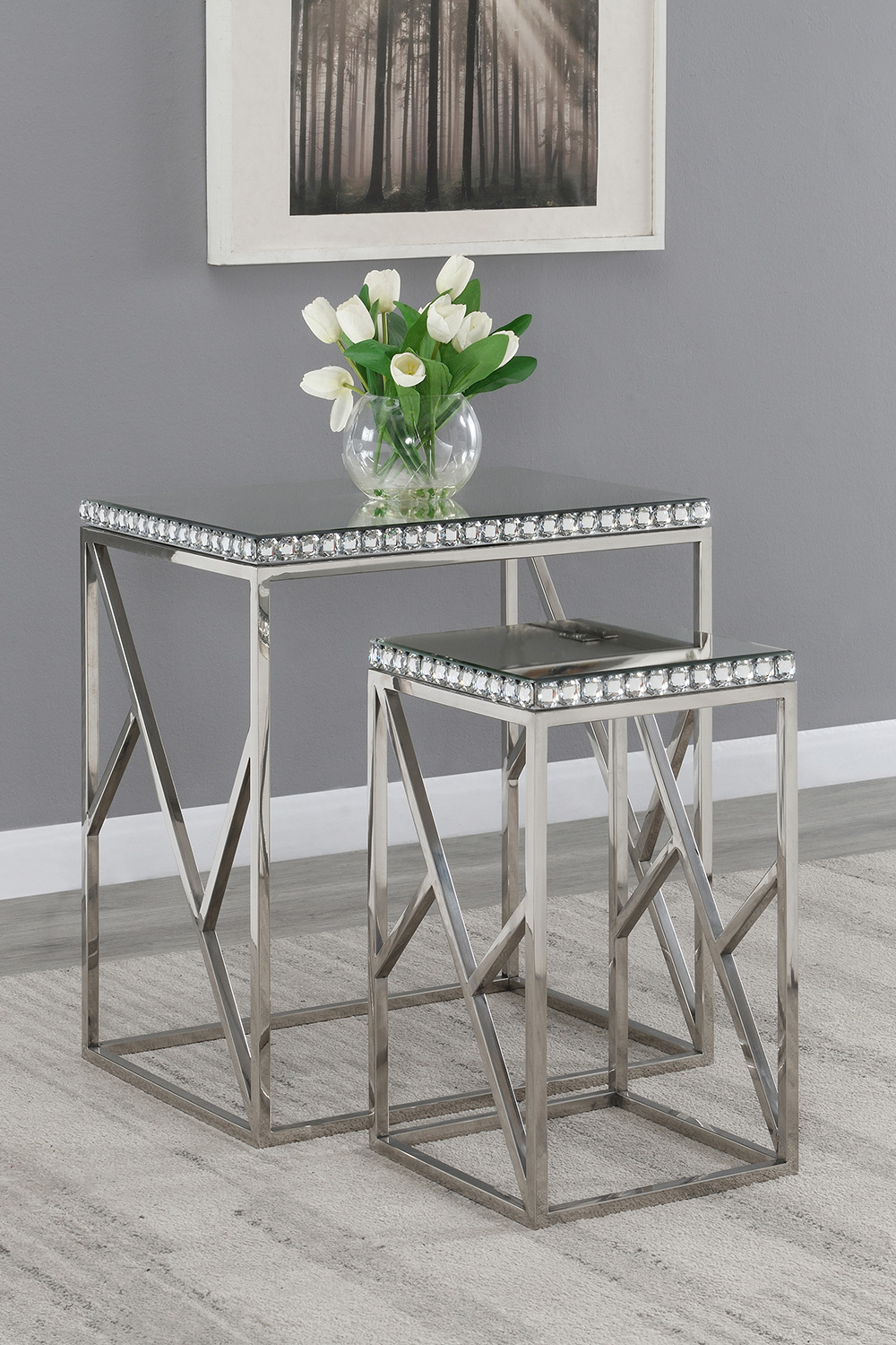 Coaster - 2-Piece Mirror Top Nesting Tables in Silver