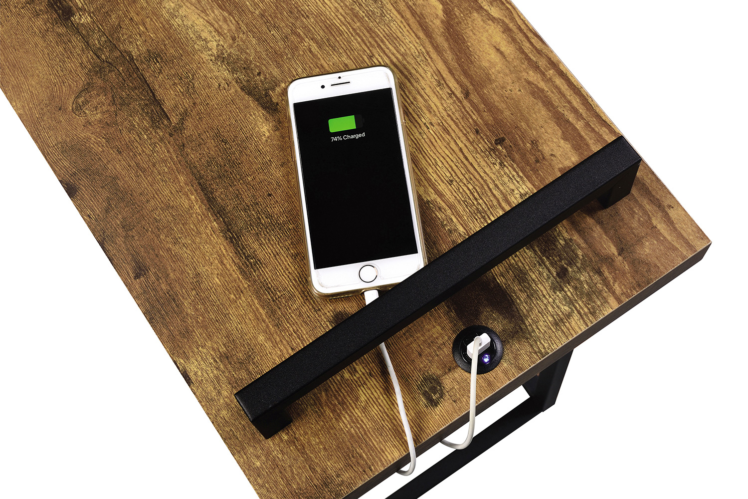 Coaster C-Shaped Accent Table with Usb Charging Port - Antique Nutmeg/Black