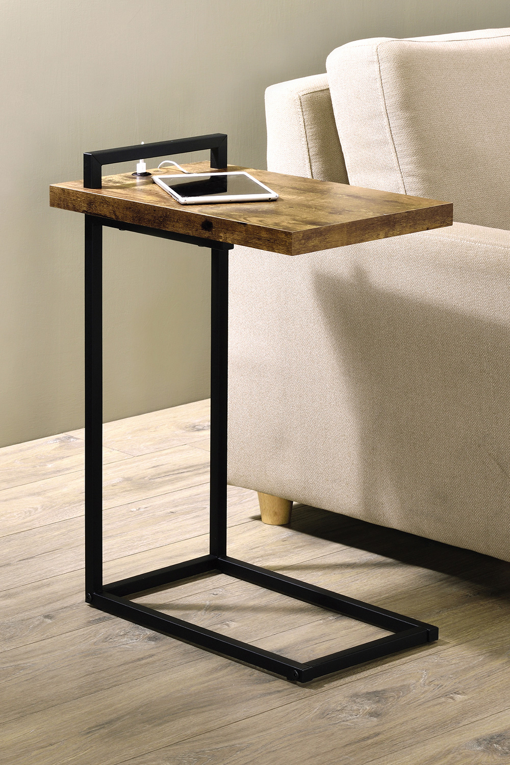 Coaster C-Shaped Accent Table with Usb Charging Port - Antique Nutmeg/Black