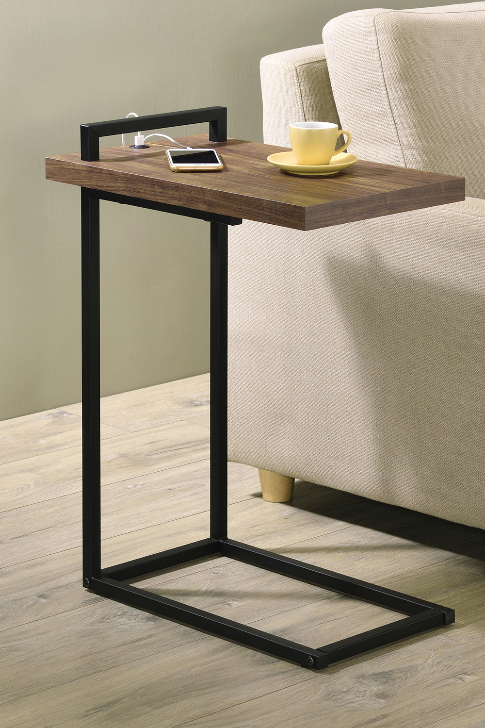 Coaster C-Shaped Accent Table with Usb Charging Port - Aged Walnut/Black