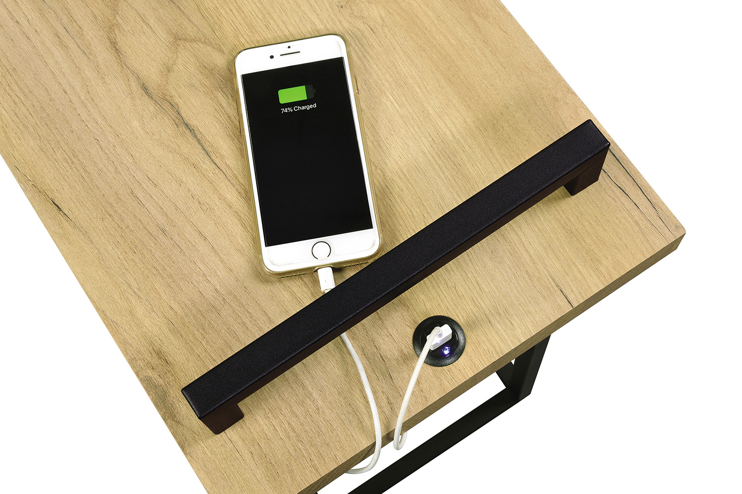 Coaster C-Shaped Accent Table with Usb Charging Port - Golden Oak/Black