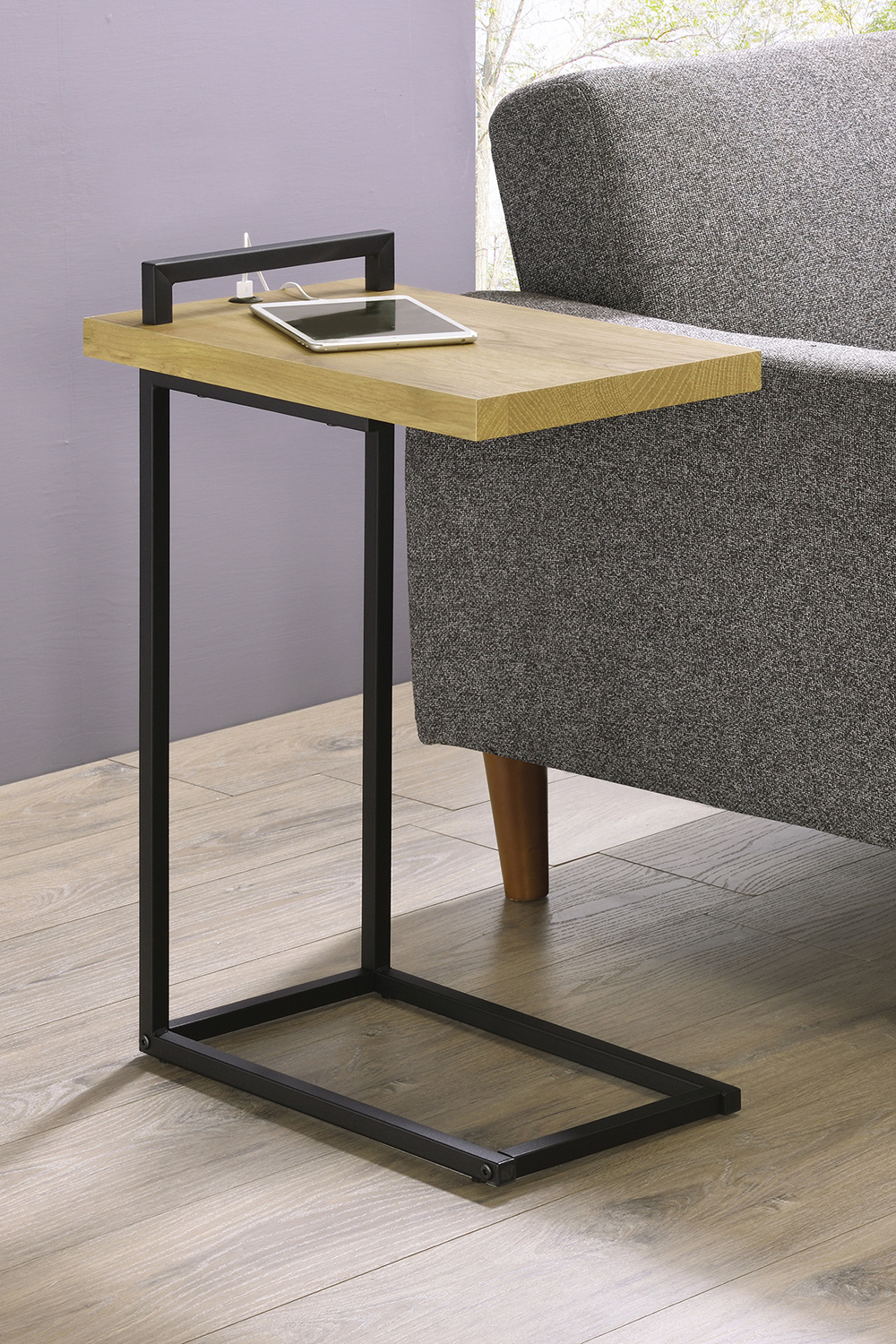 Coaster C-Shaped Accent Table with Usb Charging Port - Golden Oak/Black