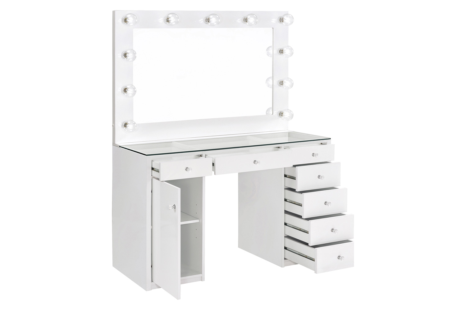 Coaster - 7-Drawer Glass Top Vanity Desk With Lighting in White