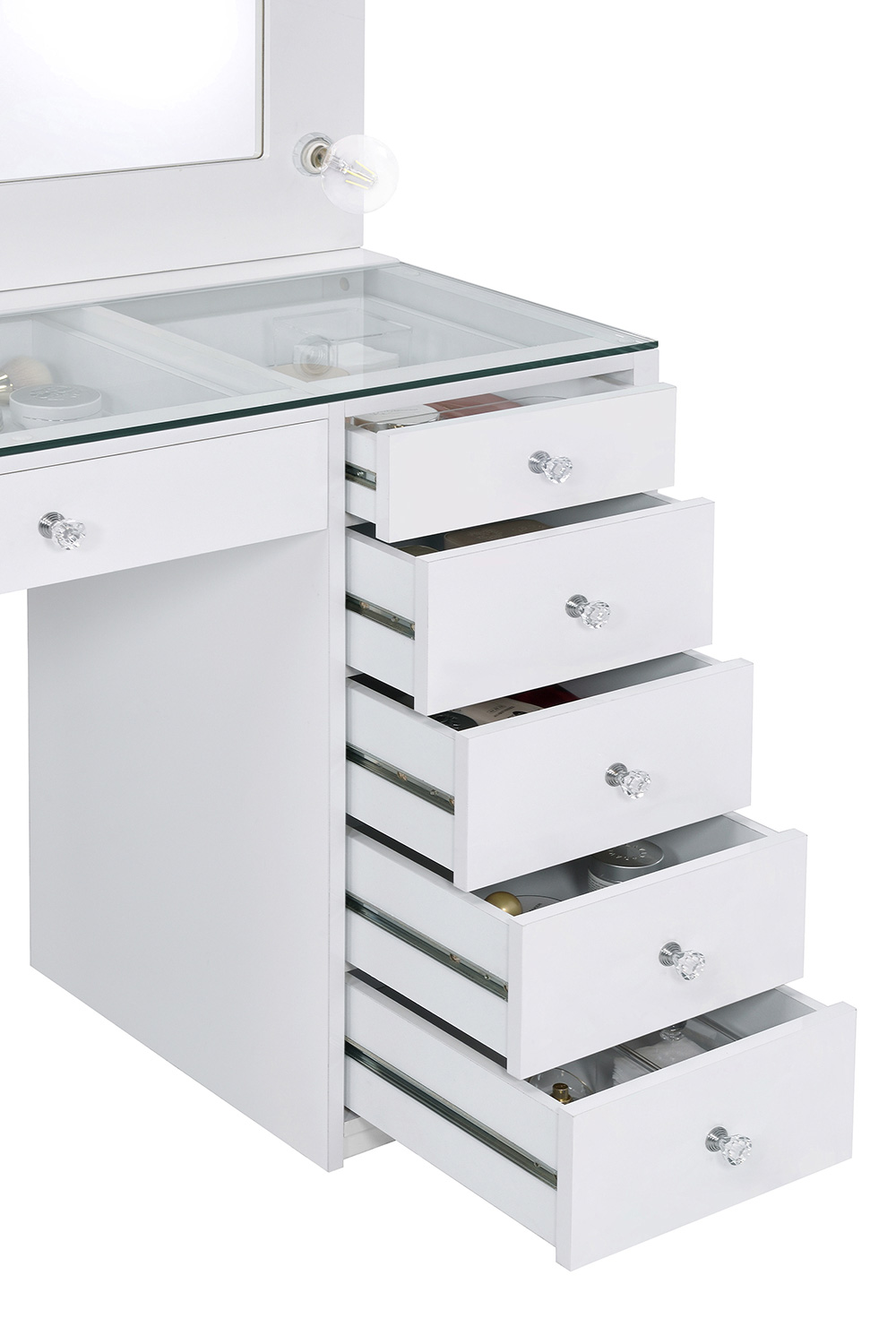 Coaster - 7-Drawer Glass Top Vanity Desk With Lighting in White