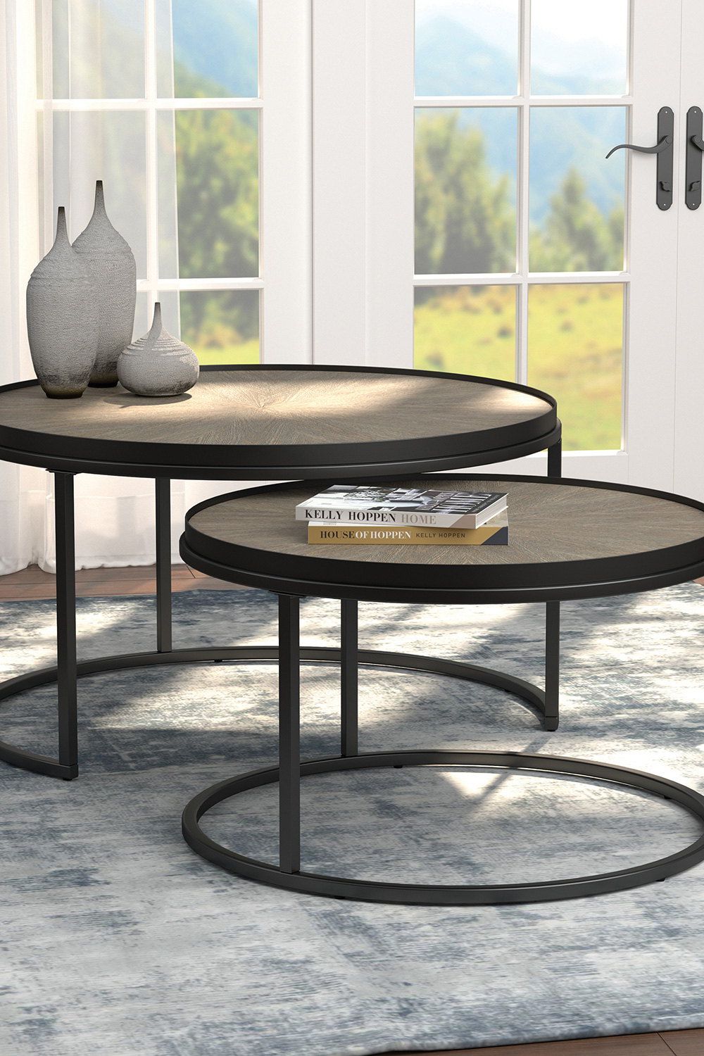Coaster - 2-Piece Round Nesting Tables in Weathered Elm