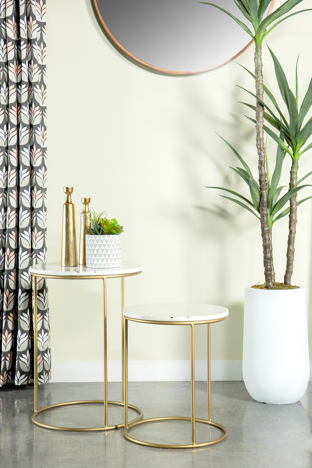 Coaster - 2-Piece Round Marble Top Nesting Tables in White/Gold