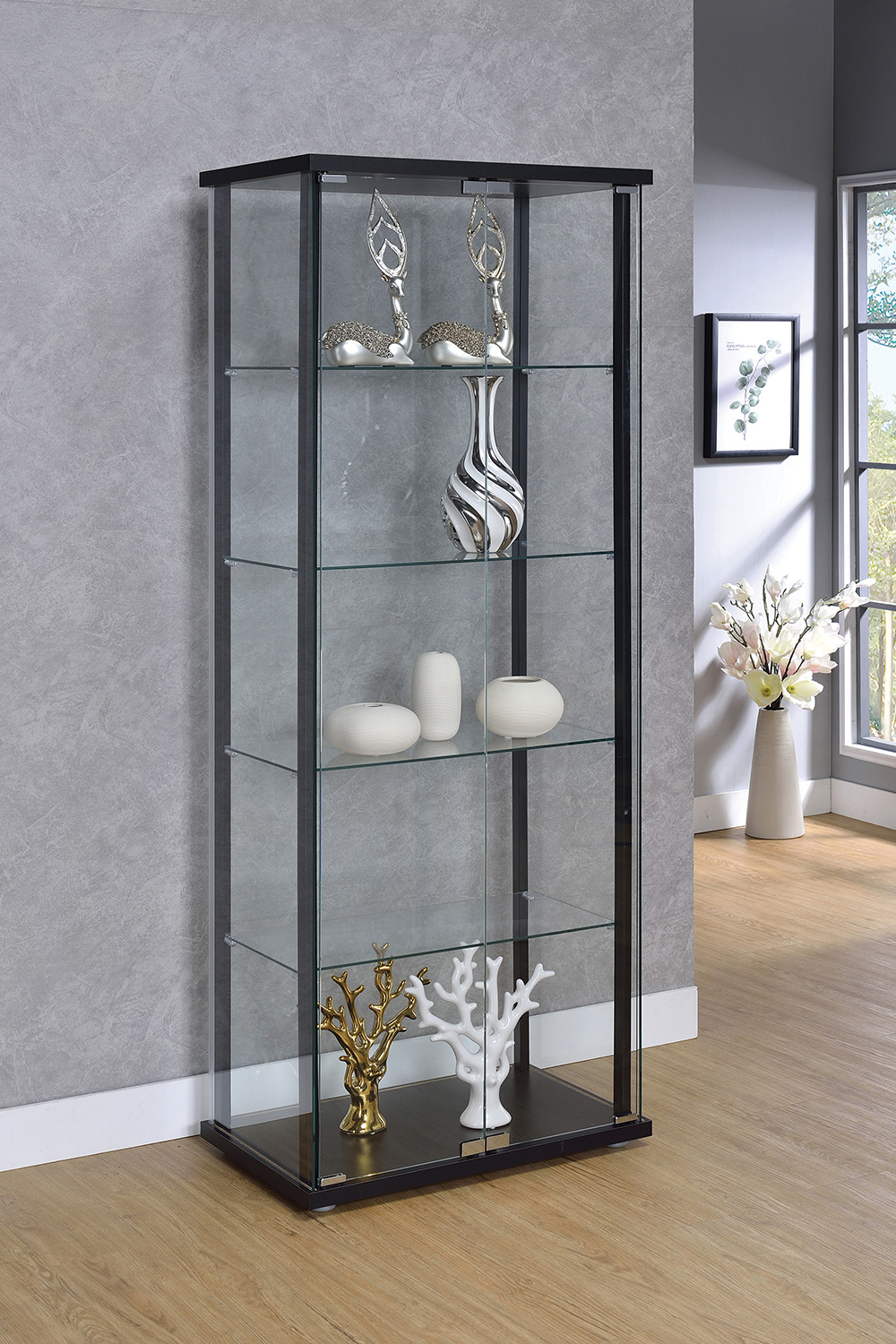 Coaster - 5-Shelf Glass Curio Cabinet in Black/Clear