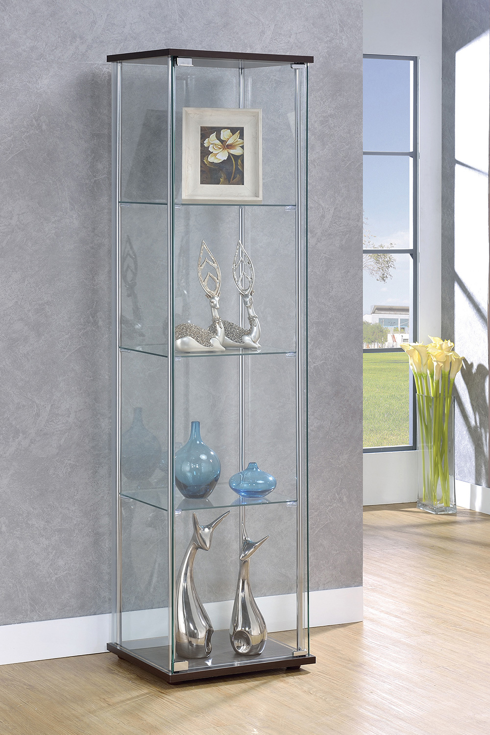 Coaster - Rectangular 4-Shelf Curio Cabinet in Cappuccino/Clear