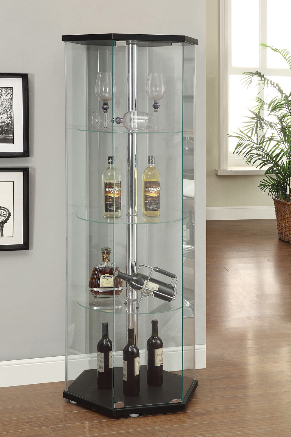 Coaster 4-Shelf Hexagon Shaped Curio Cabinet - Black/Clear