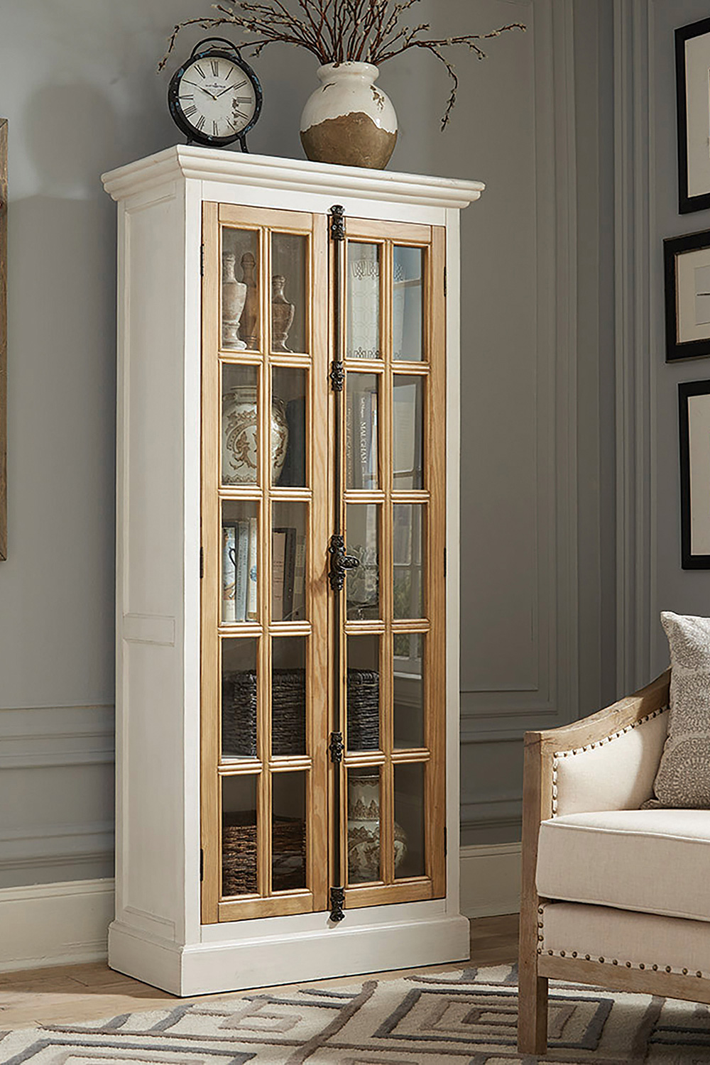 Coaster - 2-Door Tall Cabinet in Antique White/Brown