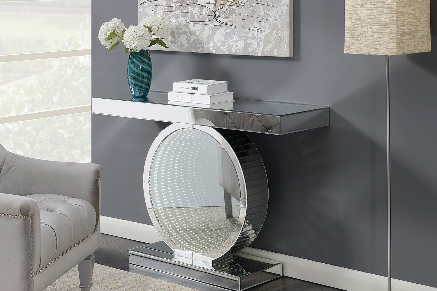 Coaster - Rectangular Console Table With Circular Base in Clear Mirror