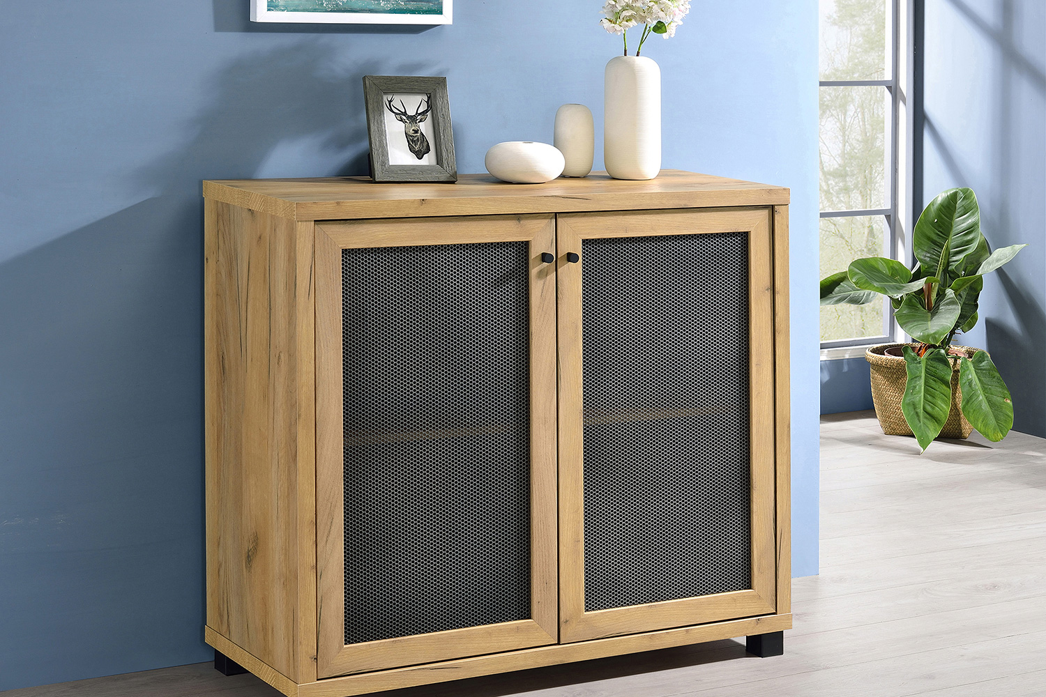 Coaster - Accent Cabinet With Two Mesh Doors in Golden Oak