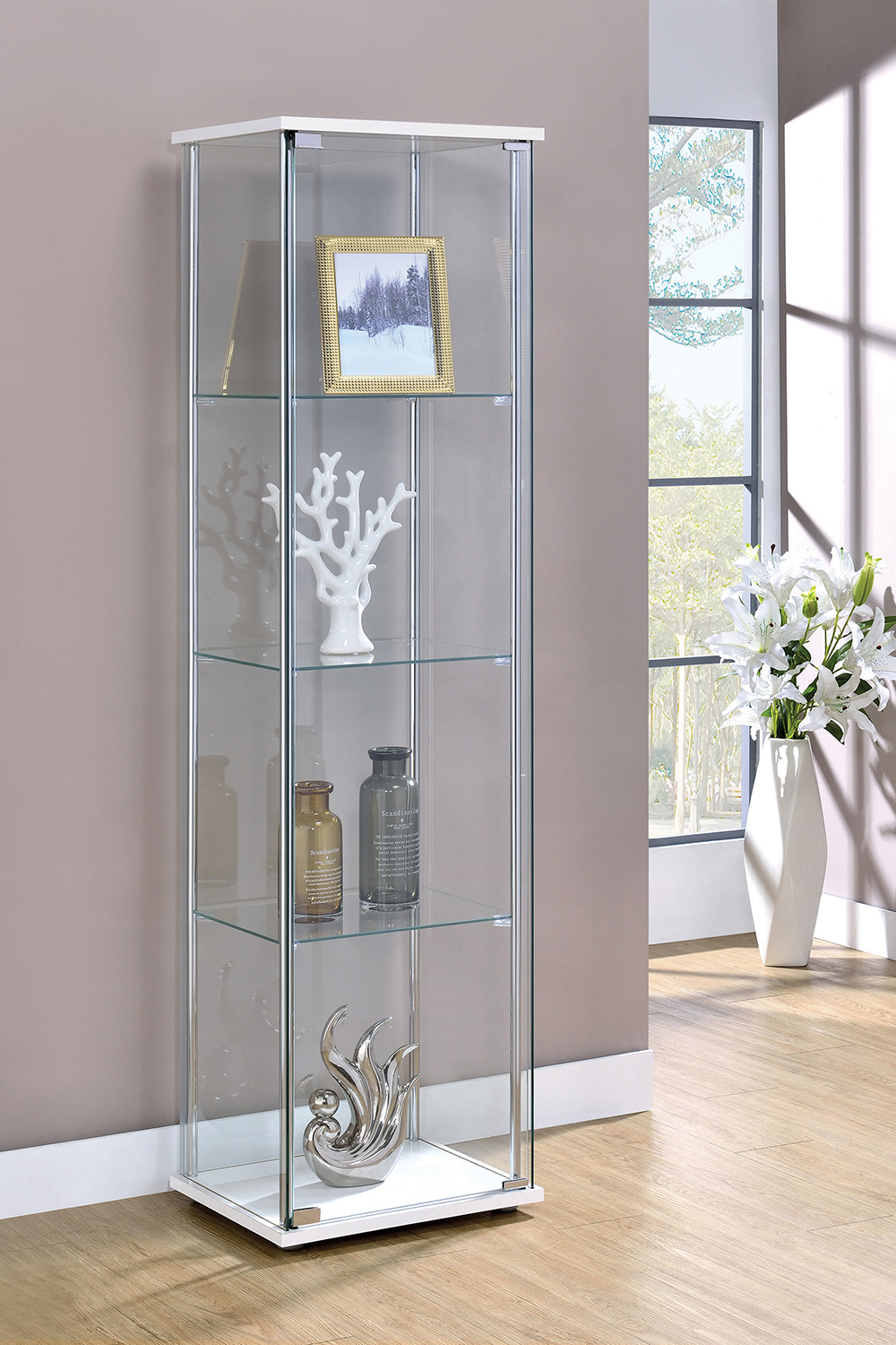 Coaster - Rectangular 4-Shelf Curio Cabinet in White/Clear