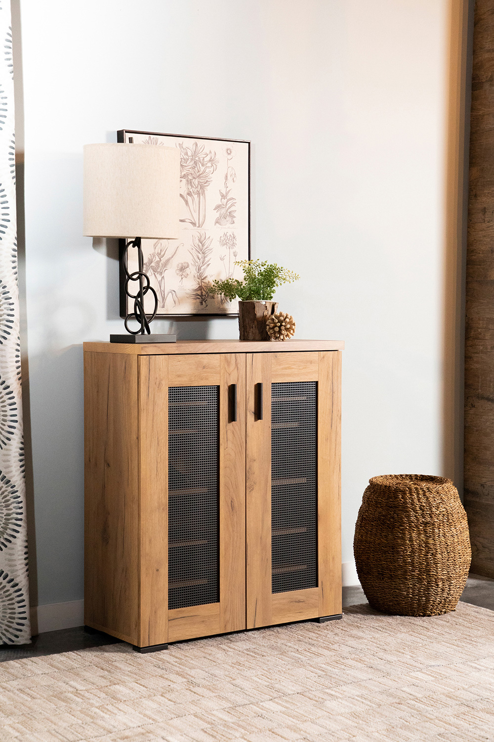 Coaster - Metal Mesh Door Accent Cabinet in Golden Oak