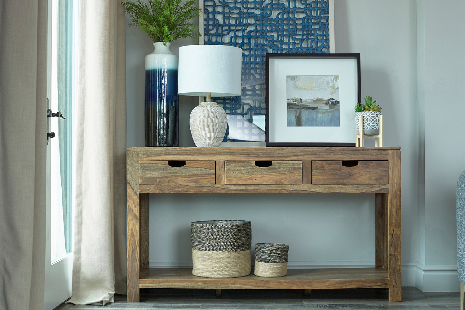 Coaster - Persia 3-Drawer Storage Console Table in Natural Sheesham