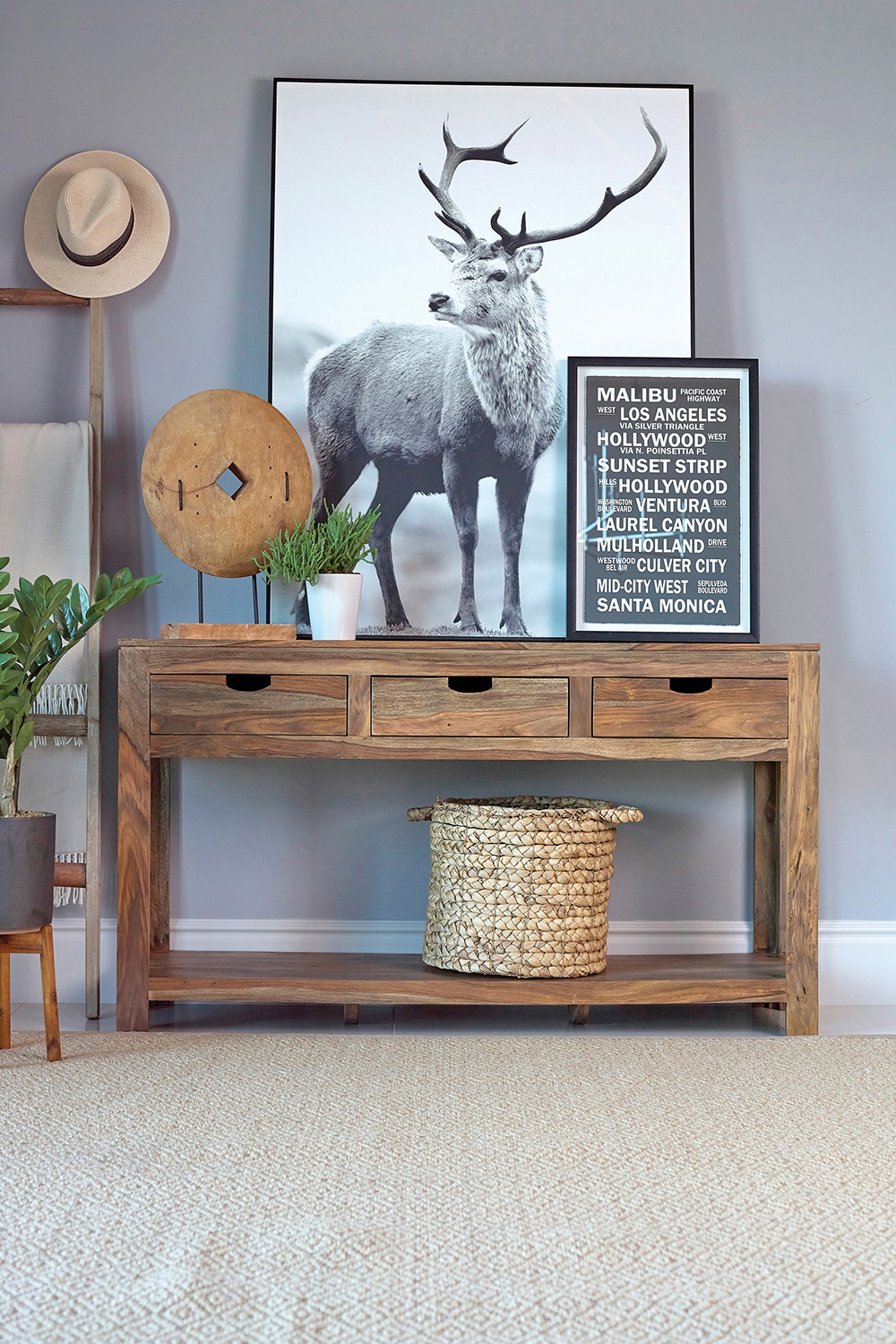 Coaster - Persia 3-Drawer Storage Console Table in Natural Sheesham
