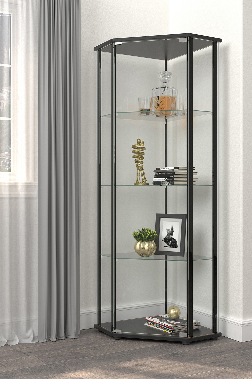 Coaster - Glass Shelf Curio Cabinet in Clear/Black