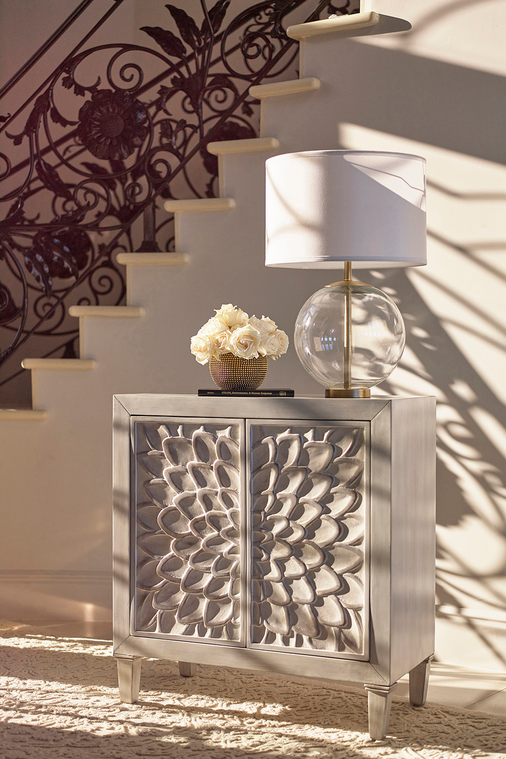 Coaster - Accent Cabinet With Floral Carved Door in White